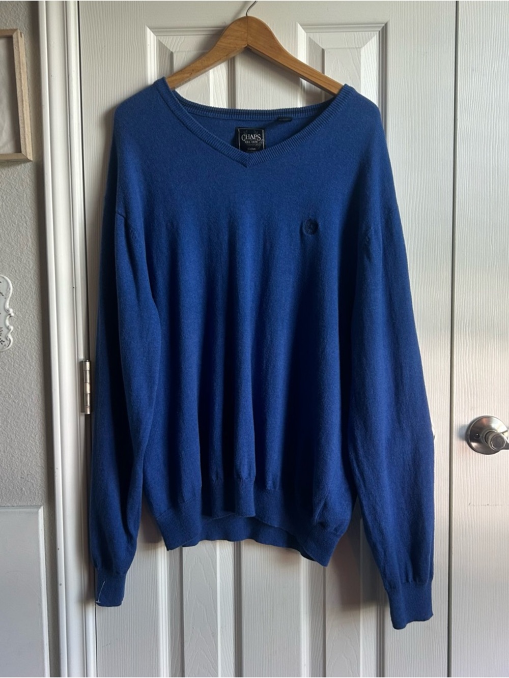 Chaps vintage heritage royal blue v neck pullover sweater dark academia